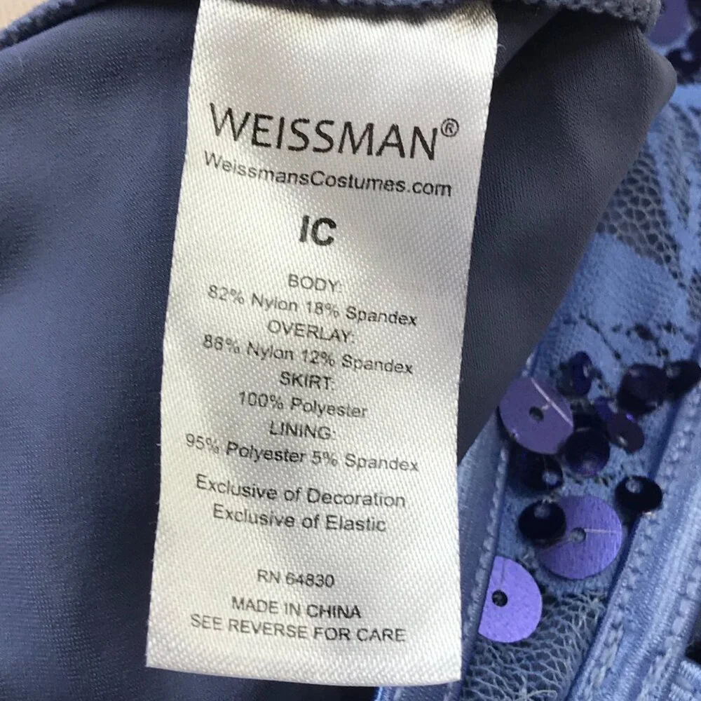 Weissman Dance Costume Girls Size IC (6X/7) Sequined with Half Skirt Periwinkle‎